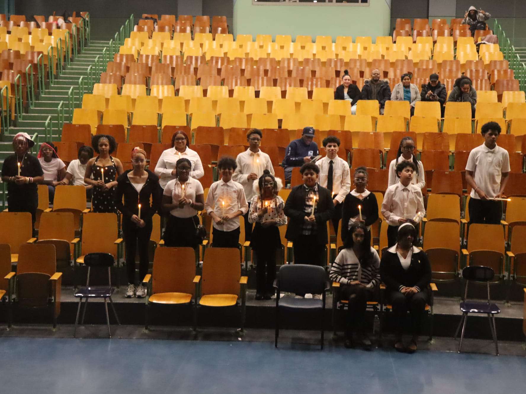 New NHS and Junior Honor Society inductees, family, and NHS student council members Jaleayah Castro(10th grade) and Dayoina Singh(12th grade)